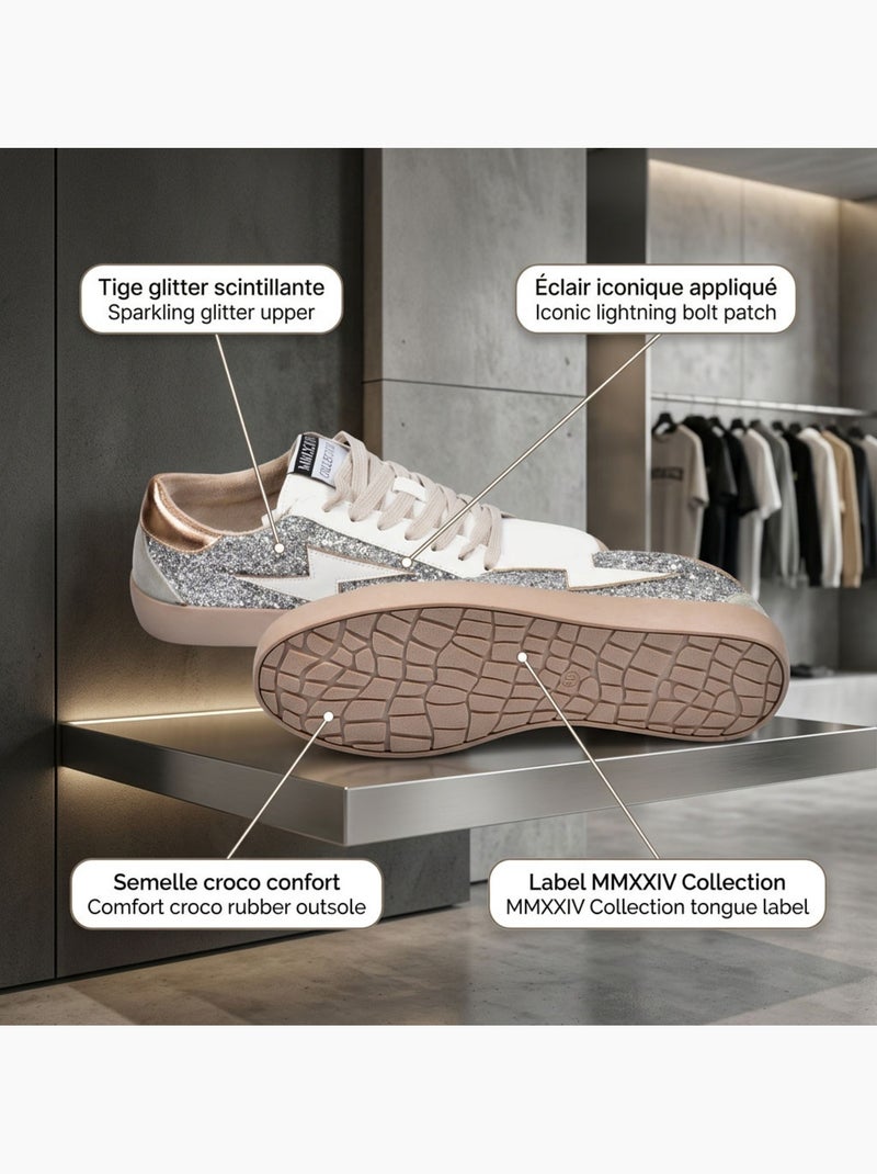Tenis Mulher Brilhante Relâmpago Plataforma OZABI MMXXIV Prata - Kiabi