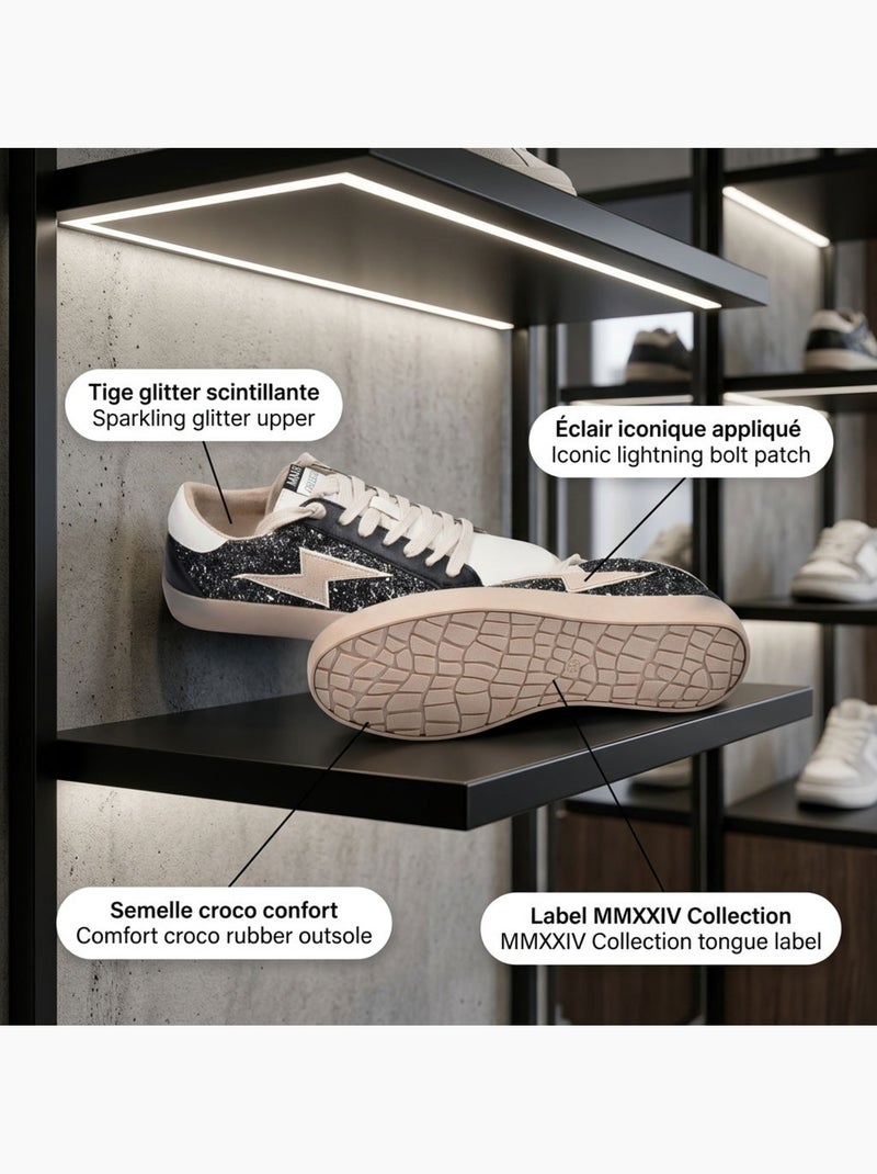 Tenis Mulher Brilhante Relâmpago Plataforma OZABI MMXXIV Preto - Kiabi