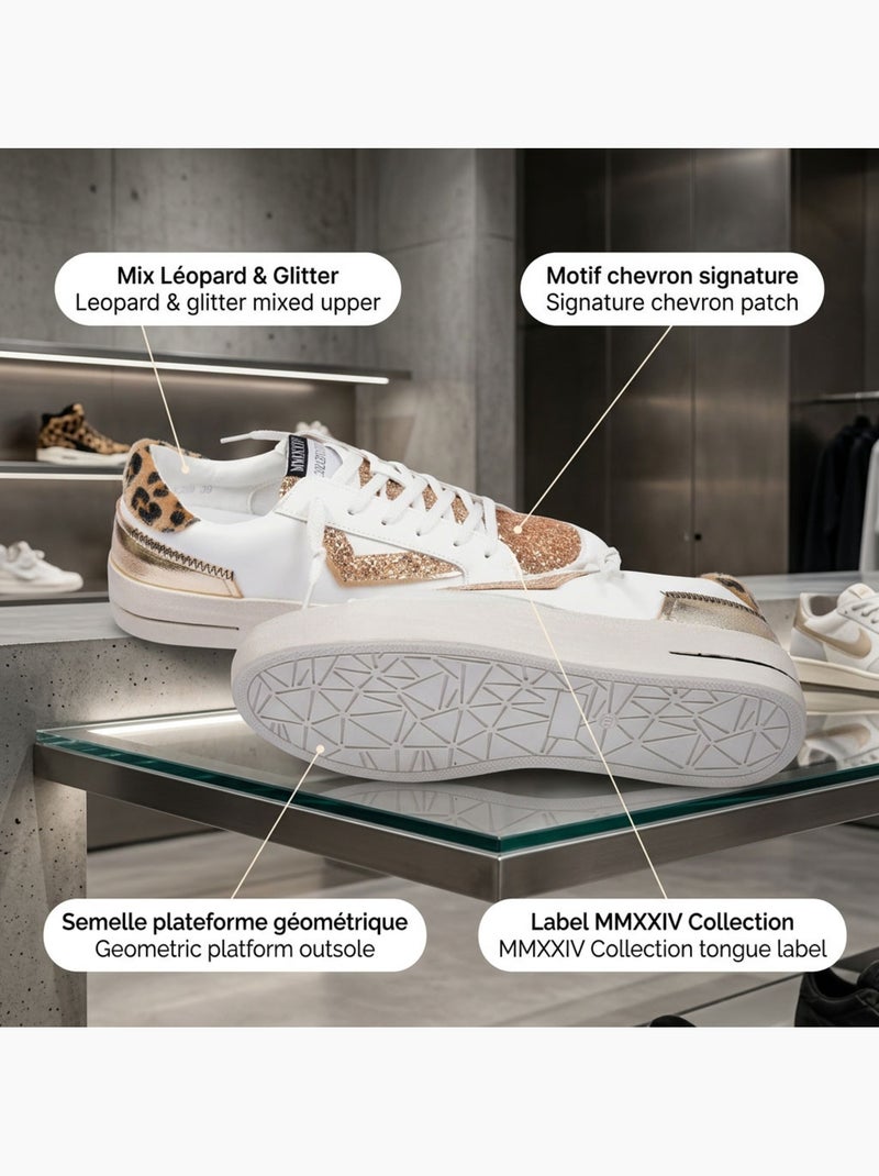Ténis Mulher Plataforma Leopardo Glitter OZABI MMXXIV Ouro - Kiabi