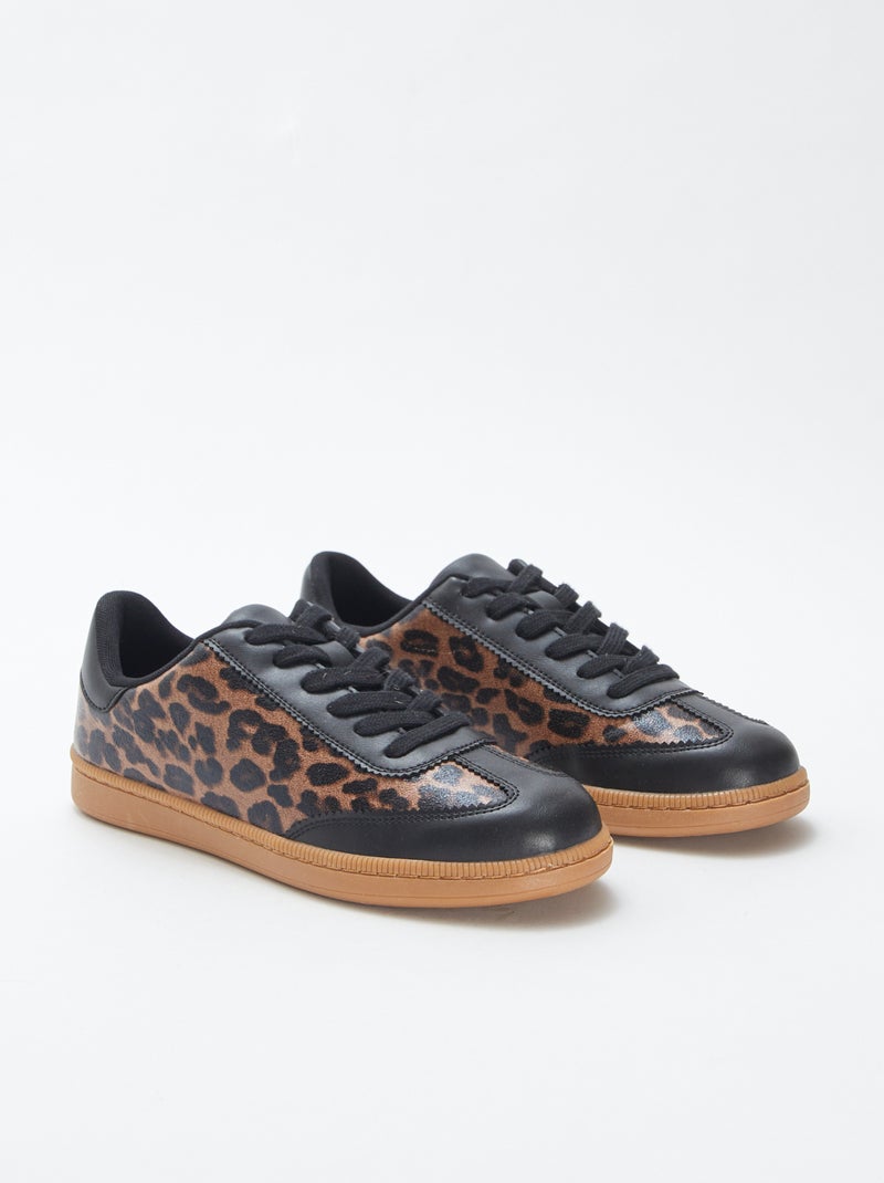 Ténis rasos com estampado leopardo Castanho - Kiabi