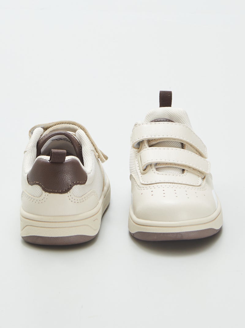 Ténis rasos com tiras de velcro bege - Kiabi