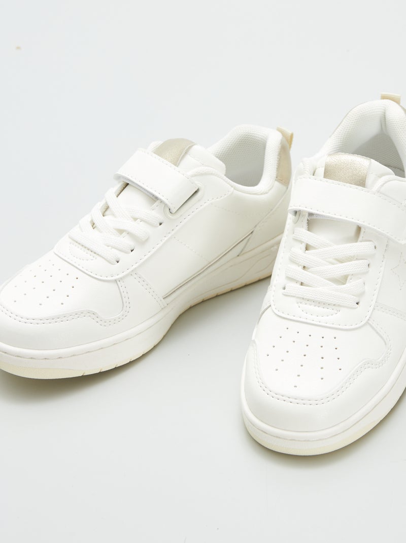 Ténis rasos com tiras de velcro e atacadores Branco - Kiabi