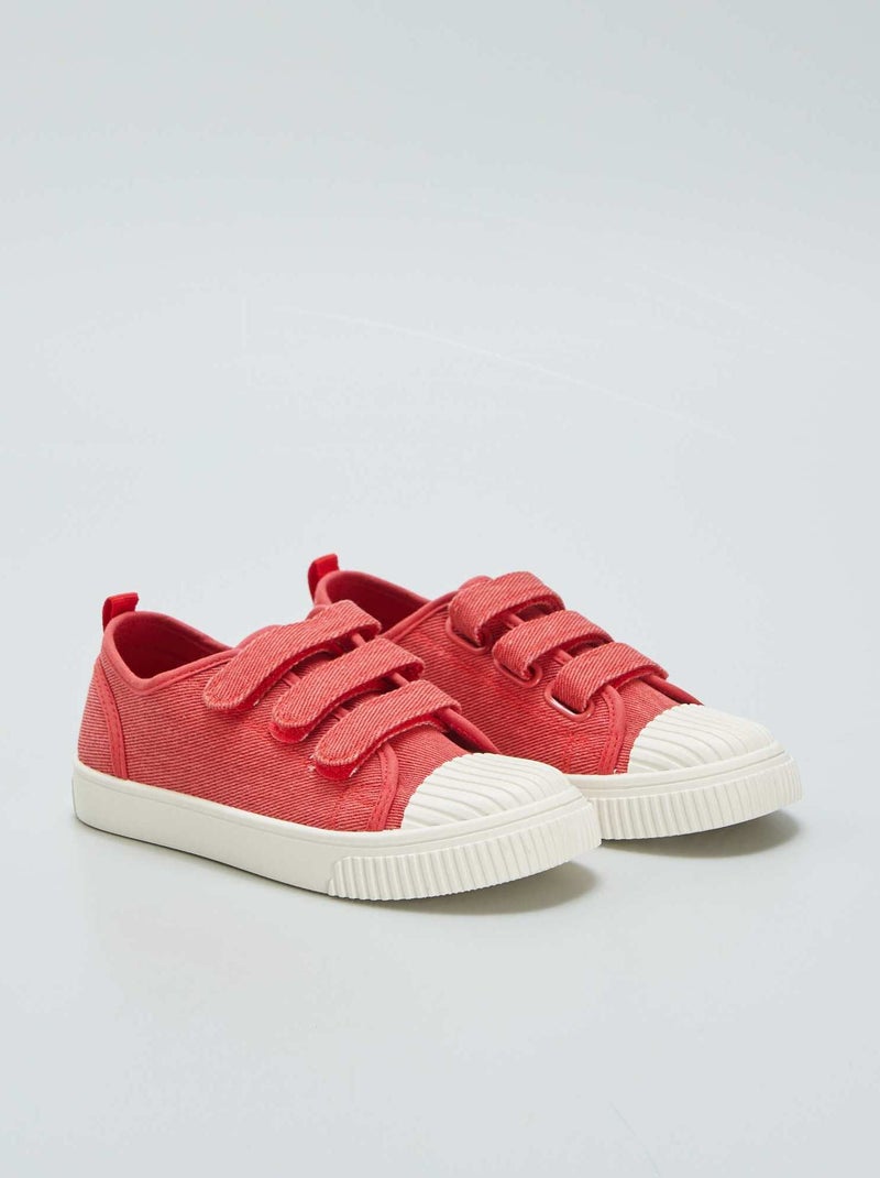 Ténis rasos de lona de ganga com velcros VERMELHO - Kiabi