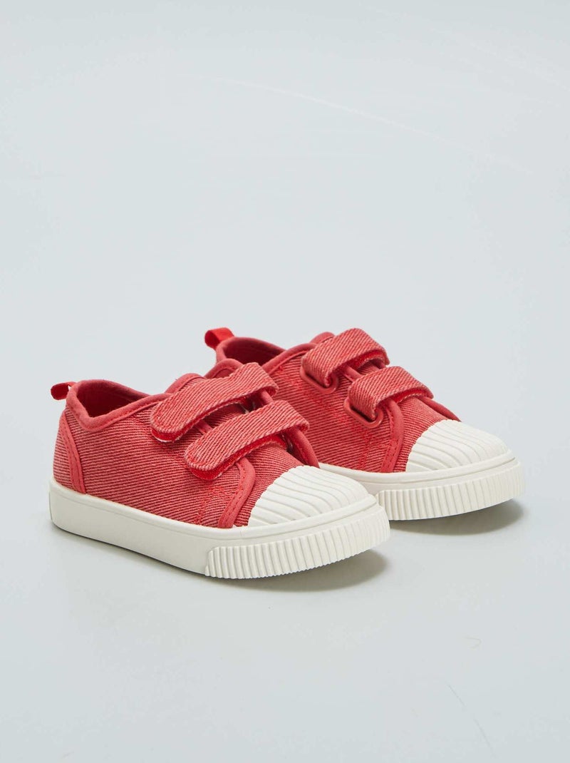 Ténis rasos de lona de ganga com velcros VERMELHO - Kiabi