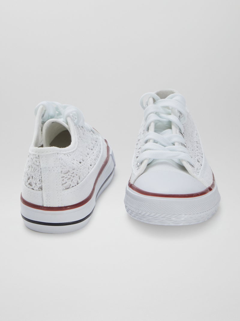 Ténis rasos de lona e macramé Branco - Kiabi