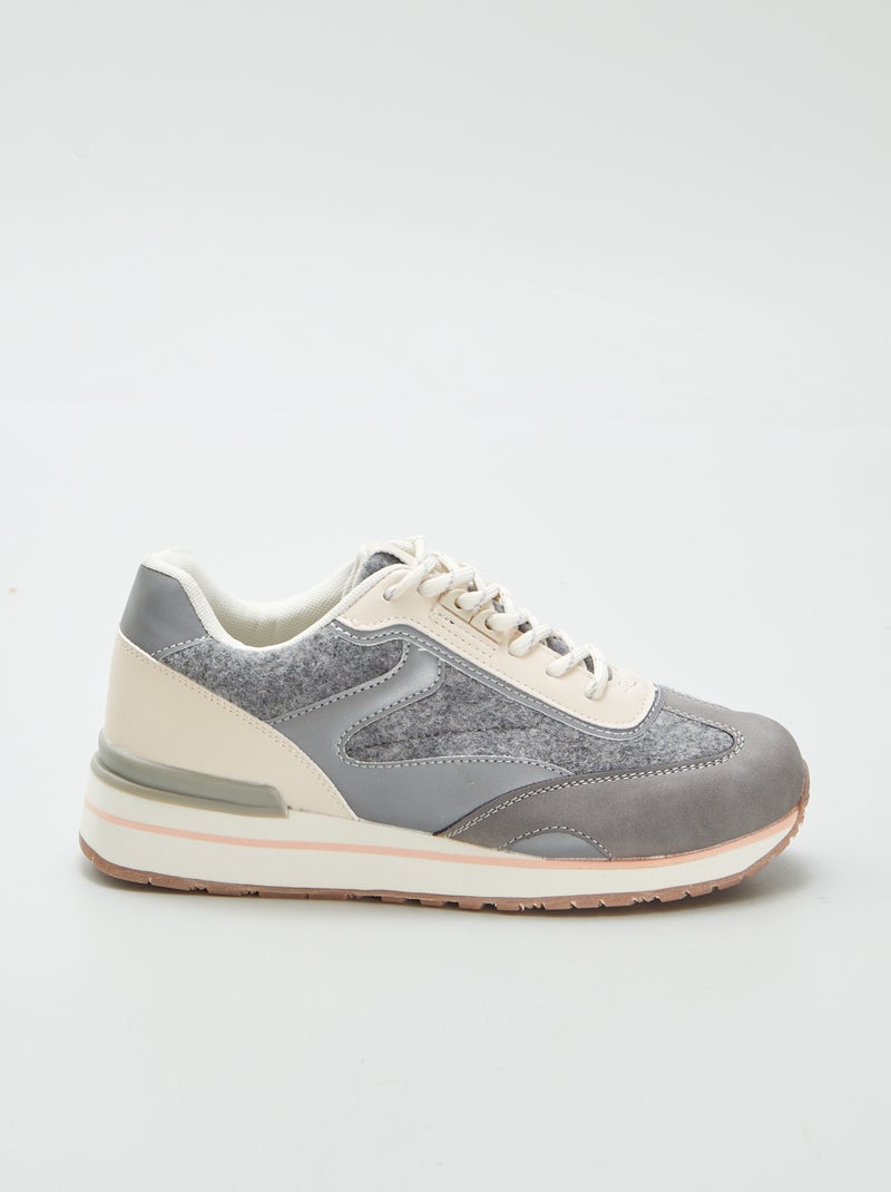 Ténis rasos em feltro e pele sintética CINZA - Kiabi