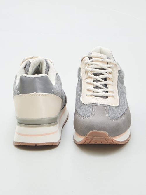 Ténis rasos em feltro e pele sintética - Kiabi