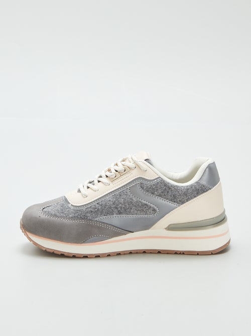 Ténis rasos em feltro e pele sintética - Kiabi