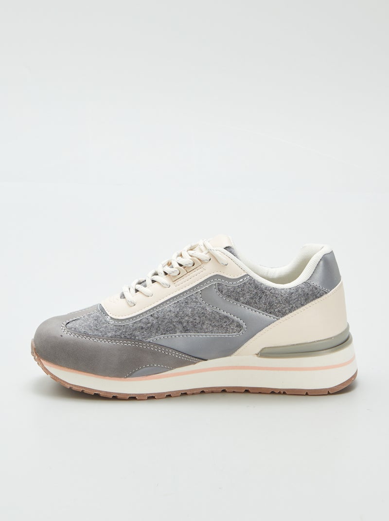 Ténis rasos em feltro e pele sintética CINZA - Kiabi