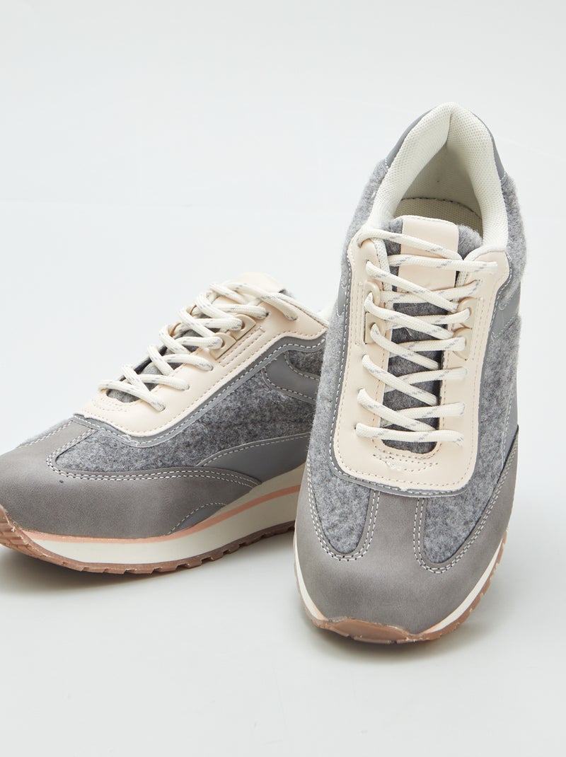 Ténis rasos em feltro e pele sintética CINZA - Kiabi