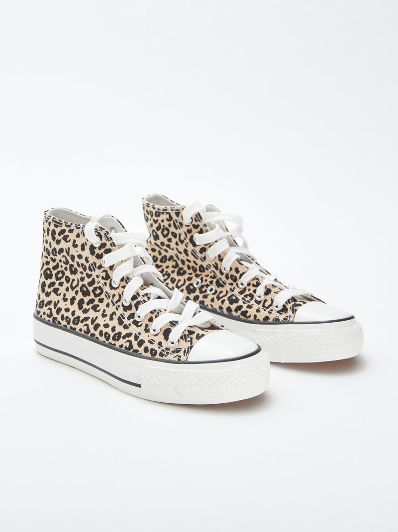 Ténis subidos com estampado leopardo Bege - Kiabi