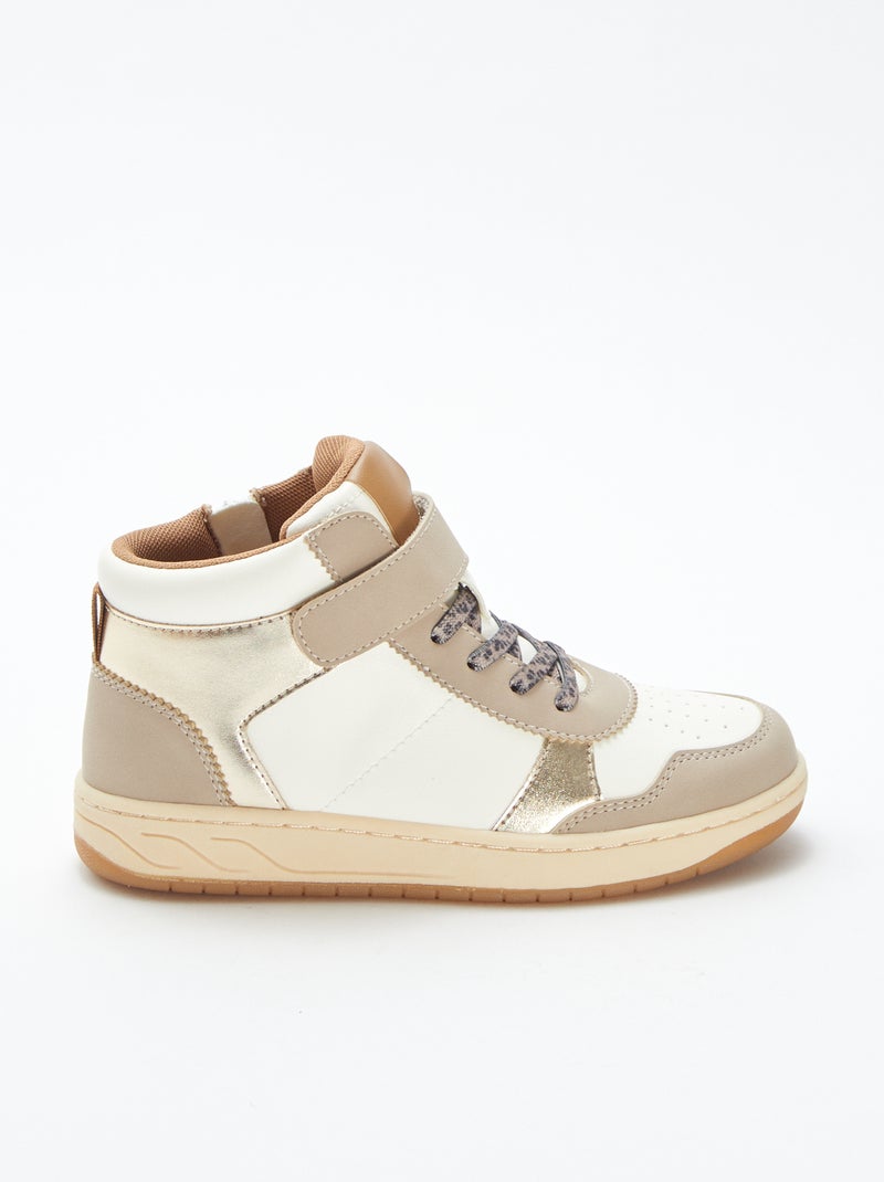 Ténis subidos com velcro e atacadores Bege - Kiabi