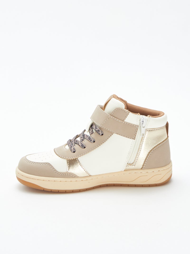 Ténis subidos com velcro e atacadores Bege - Kiabi