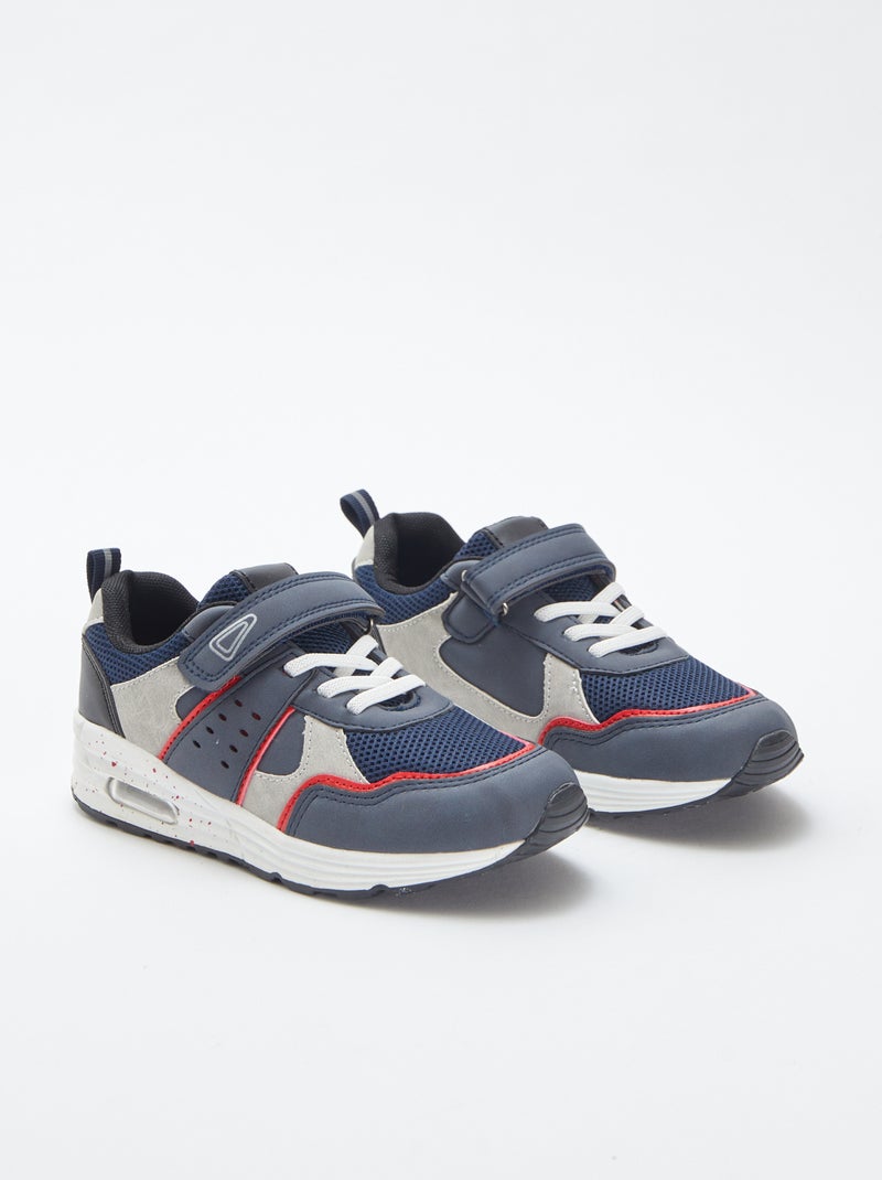 Ténis tricolores com tira de velcro e atacadores AZUL - Kiabi