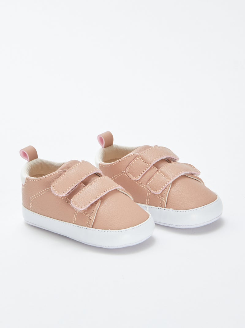 Ténis tricolores com tiras de velcro Bege - Kiabi