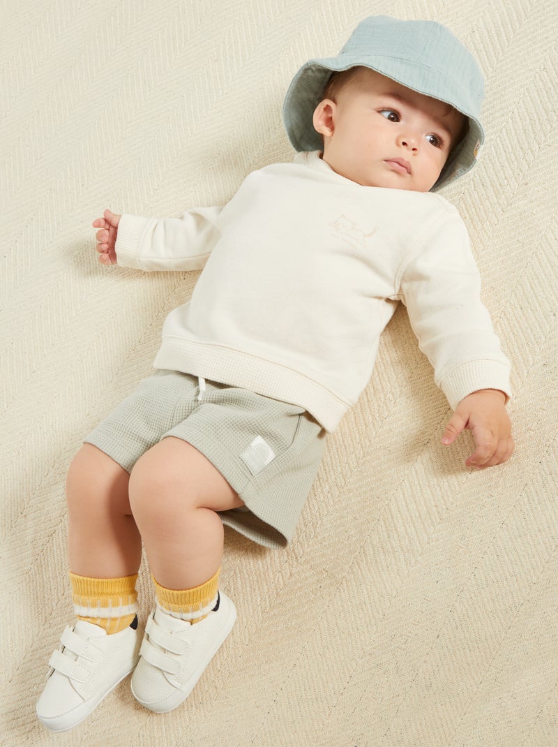 Ténis tricolores com tiras de velcro Branco - Kiabi