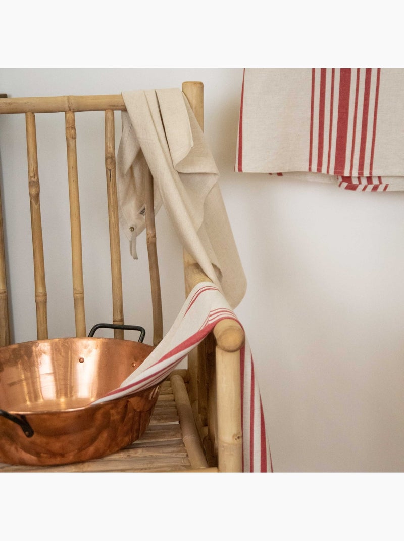 Toalha de cozinha polilinha com riscas Vermelho - Kiabi