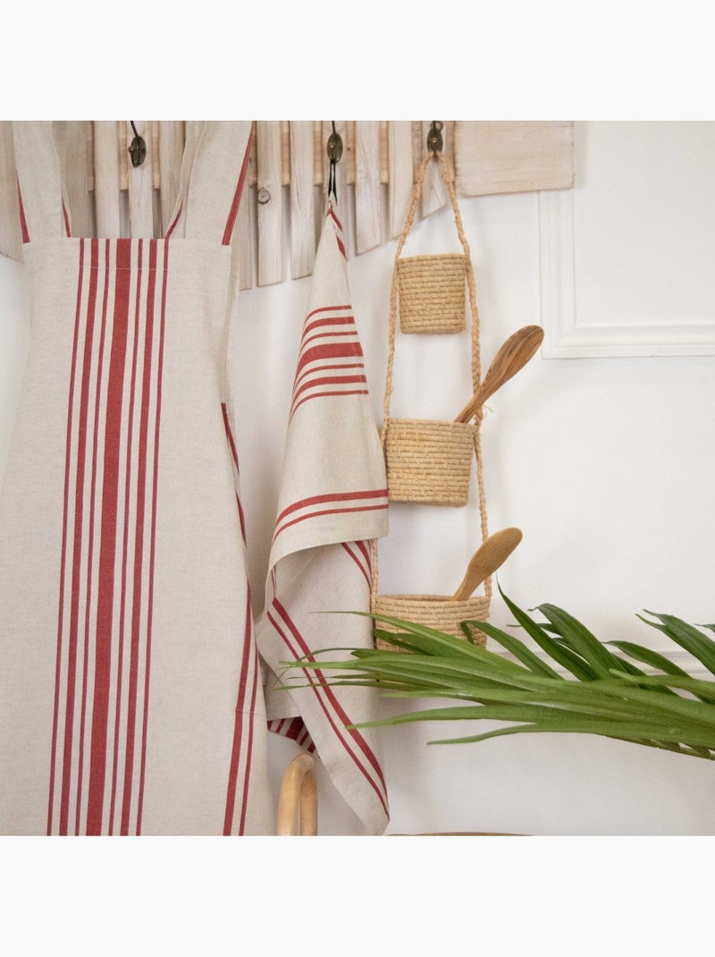 Toalha de cozinha polilinha com riscas Vermelho - Kiabi