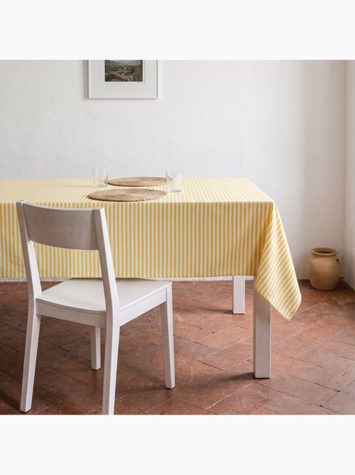 Toalha de mesa antimanchas em algodão com riscas finas - gamusi. - Kiabi Toalha de mesa antimanchas em algodão com riscas finas - gamusi. - Kiabi