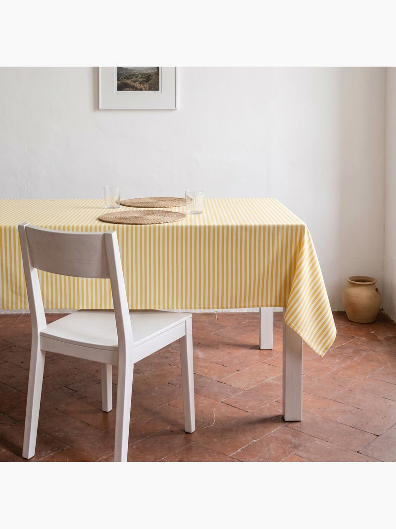 Toalha de mesa antimanchas em algodão com riscas finas - gamusi. Amarelo - Kiabi