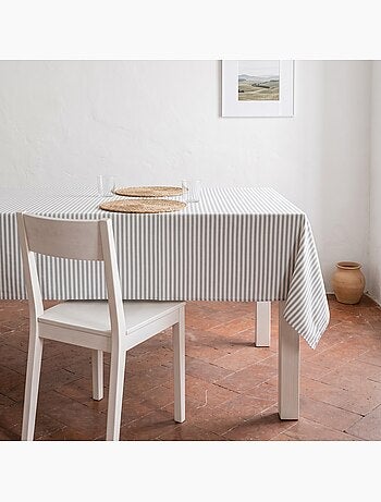 Toalha de mesa antimanchas em algodão com riscas finas - gamusi.