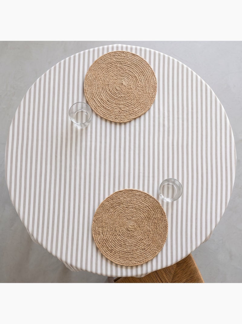 Toalha de mesa antimanchas em algodão com riscas finas - gamusi. Cinza claro - Kiabi