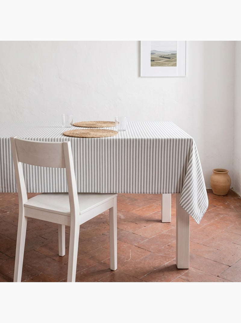 Toalha de mesa antimanchas em algodão com riscas finas - gamusi. Cinza claro - Kiabi