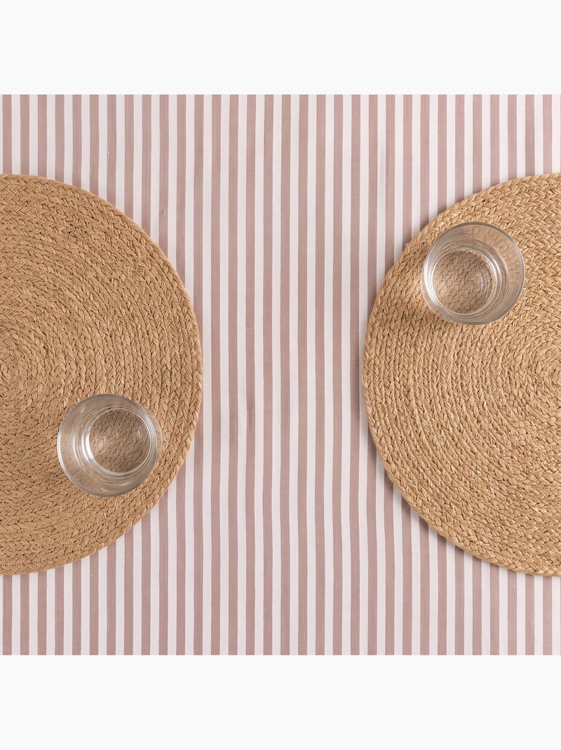 Toalha de mesa antimanchas em algodão com riscas finas - gamusi. Salmão - Kiabi