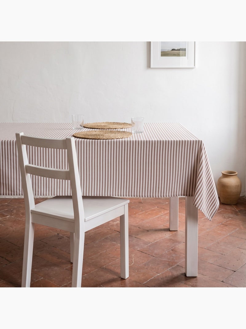 Toalha de mesa antimanchas em algodão com riscas finas - gamusi. Salmão - Kiabi