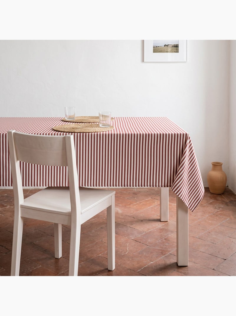 Toalha de mesa antimanchas em algodão com riscas finas - gamusi. Terracota - Kiabi
