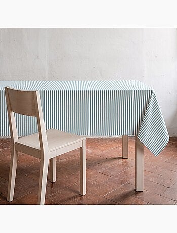 Toalha de mesa antimanchas em algodão com riscas finas - gamusi.