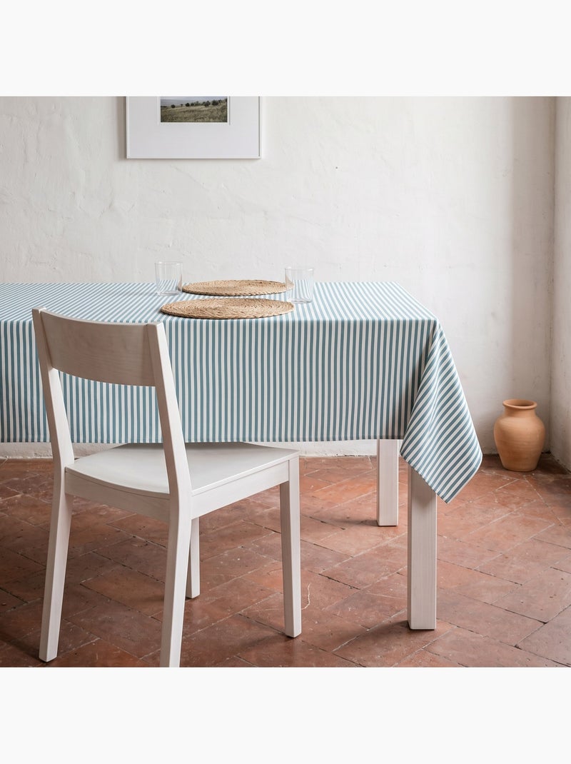 Toalha de mesa antimanchas em algodão com riscas finas - gamusi. Verde-água - Kiabi