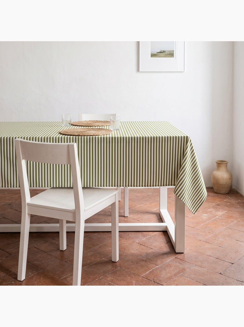 Toalha de mesa antimanchas em algodão com riscas finas - gamusi. Verde - Kiabi