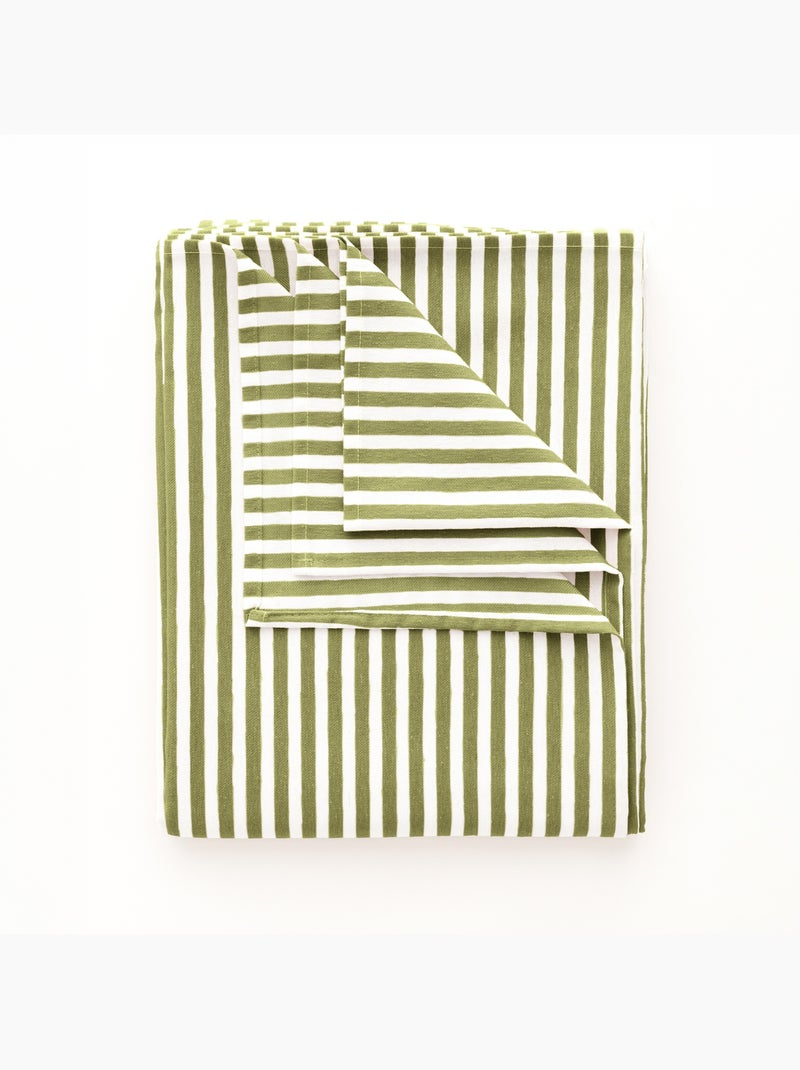 Toalha de mesa antimanchas em algodão com riscas finas - gamusi. Verde - Kiabi