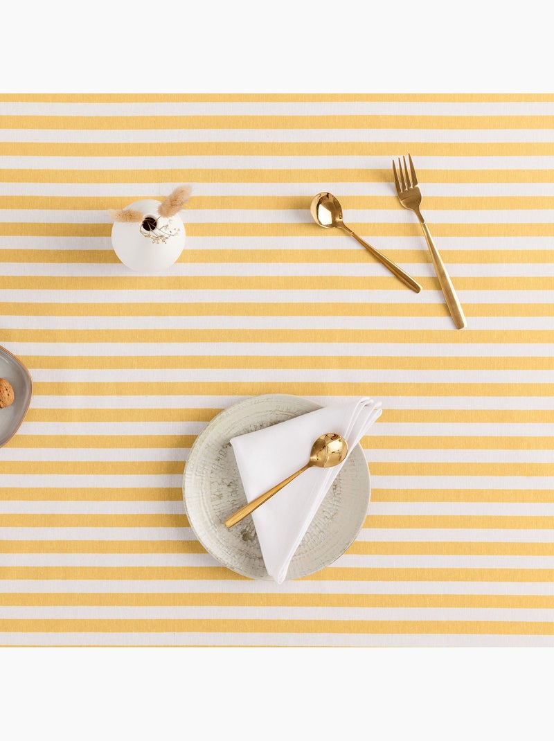 Toalha de mesa antimanchas em algodão com riscas largas - gamusi. Amarelo - Kiabi