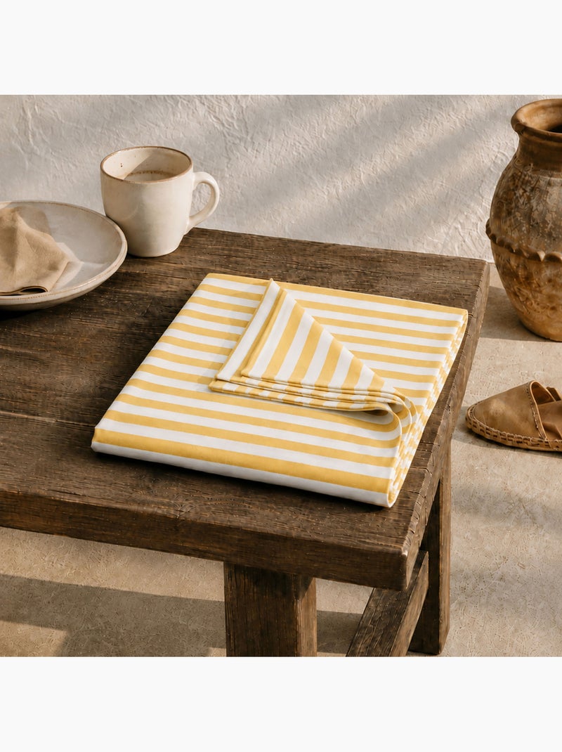 Toalha de mesa antimanchas em algodão com riscas largas - gamusi. Amarelo - Kiabi