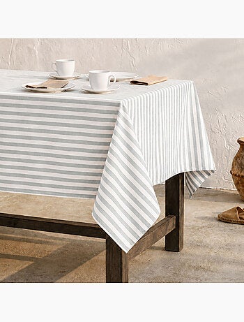 Toalha de mesa antimanchas em algodão com riscas largas - gamusi.