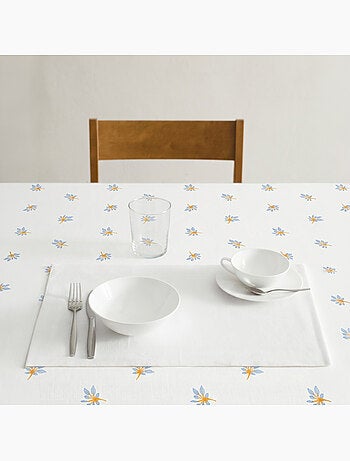 Toalha de mesa antinódoas com estampado floral de estilo mediterrânico - Gamusi.