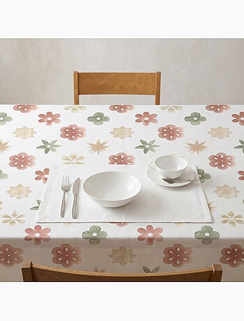 Toalha de mesa antinódoas com estampado floral de estilo mediterrânico - Gamusi.