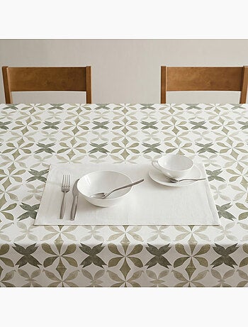 Toalha de mesa antinódoas com estampado geométrico de estilo mediterrânico - Gamusi.