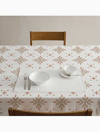 Toalha de mesa antinódoas com estampado geométrico floral de estilo mediterrânico - Gamusi.