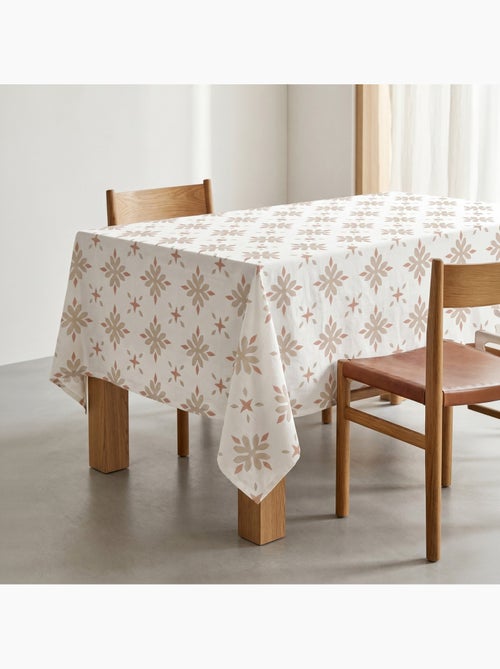 Toalha de mesa antinódoas com estampado geométrico floral de estilo mediterrânico - Gamusi. - Kiabi