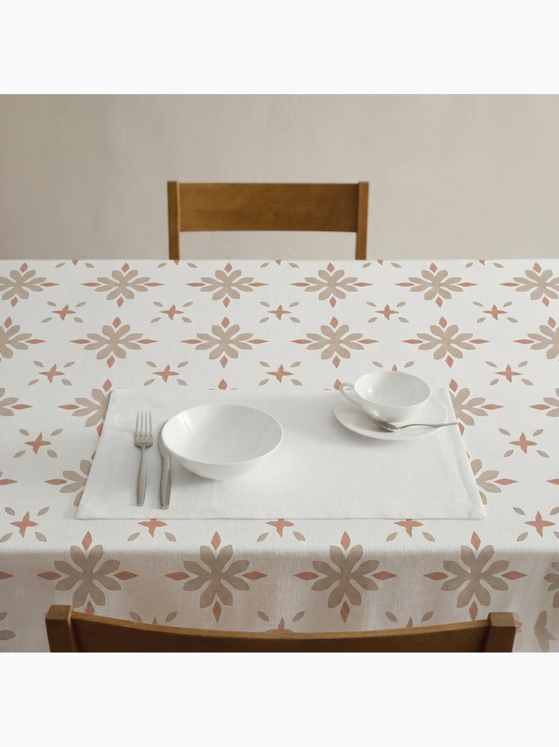 Toalha de mesa antinódoas com estampado geométrico floral de estilo mediterrânico - Gamusi. Tijolo - Kiabi