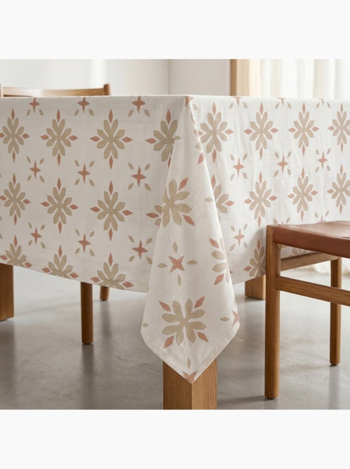 Toalha de mesa antinódoas com estampado geométrico floral de estilo mediterrânico - Gamusi. - Kiabi
