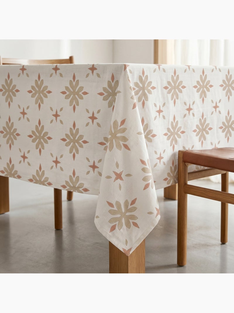 Toalha de mesa antinódoas com estampado geométrico floral de estilo mediterrânico - Gamusi. Tijolo - Kiabi