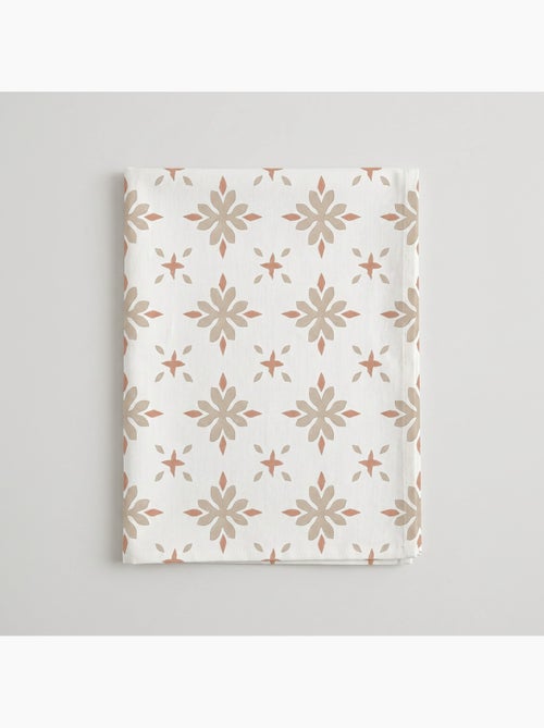 Toalha de mesa antinódoas com estampado geométrico floral de estilo mediterrânico - Gamusi. - Kiabi