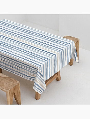 Toalha de mesa antinódoas com estampado mediterrânico às riscas - Gamusi.