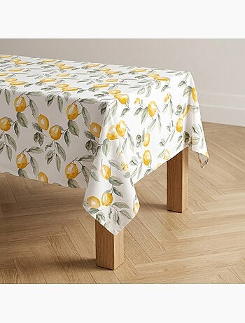 Toalha de mesa antinódoas com estampado mediterrânico de limões - Gamusi.