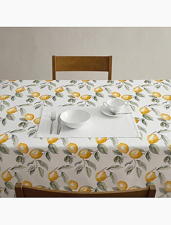 Toalha de mesa antinódoas com estampado mediterrânico de limões - Gamusi.