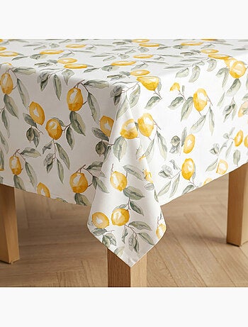 Toalha de mesa antinódoas com estampado mediterrânico de limões - Gamusi.